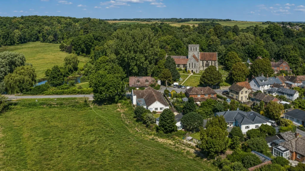 Image of Amesbury Parish Church of St Mary and St Melor church from an aerial point of view