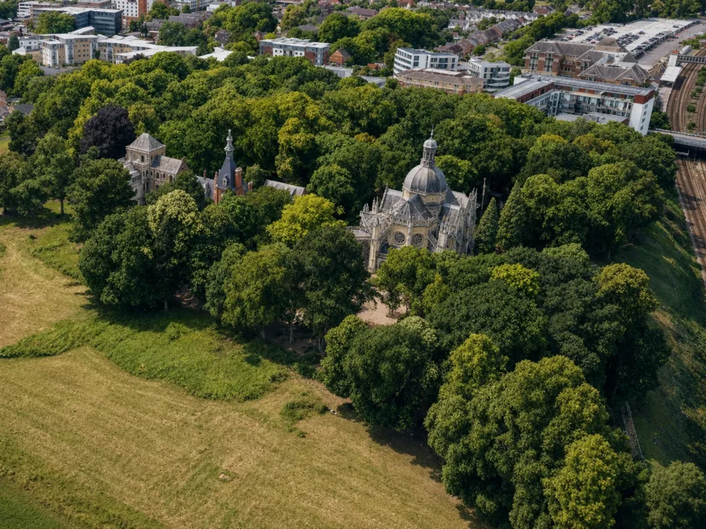 Aerial photo of St Michaels Abbey in Farnborough