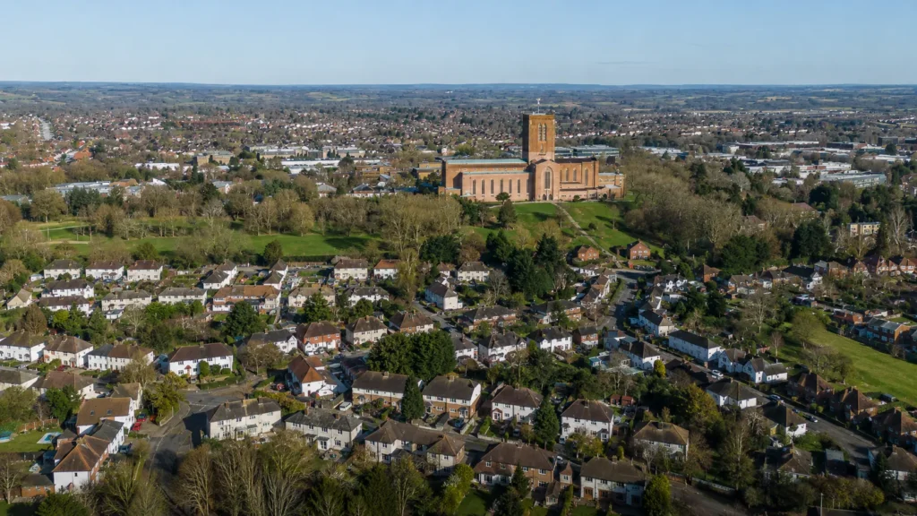 Birds eye view of Guildford cathedral
