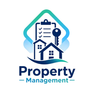 Logo-style icon showing houses, a key and a checklist inside a blue and teal frame, representing property management services.